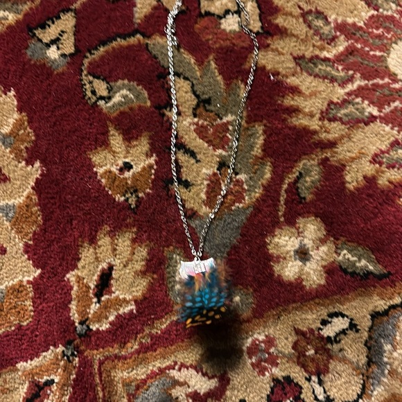 Goggly eye multi color feather owl necklace on silver color chain adjustable - Picture 3 of 3